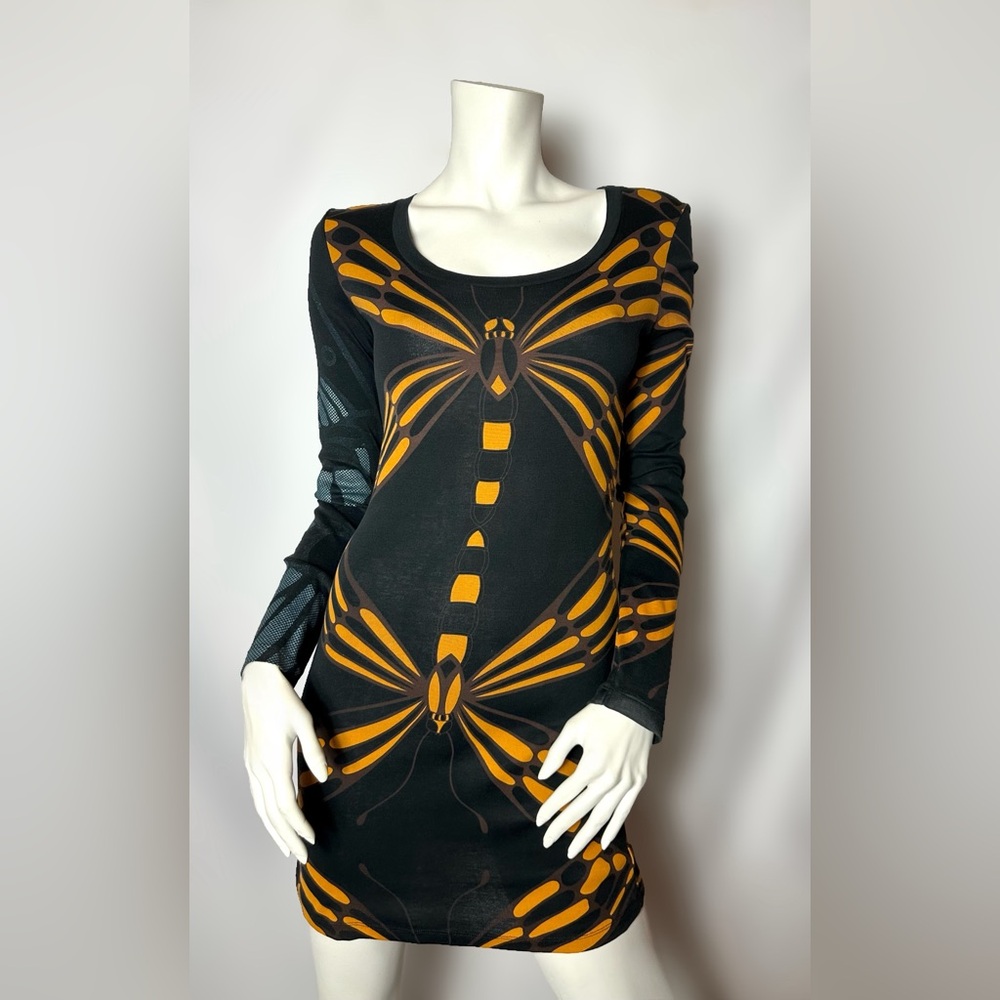 Custo Barcelona Butterfly Print Black and Orange Dress